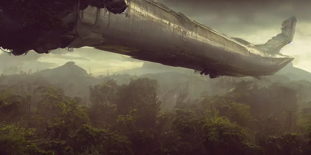 Prompt: screenshot from a renaissance airship cyberpunk cinematic masterpiece, vast botanical gardens, fps, cinematography, photo, photography, 4 k, by greg rutkowski, roger deakins