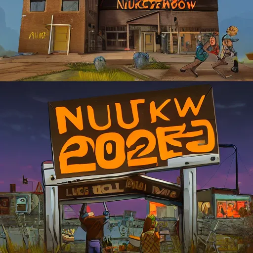 Prompt: nuketown 2 0 2 5 in the art style as nekro artstation,