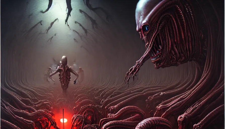 Prompt: alien army, rotting, fine details, blood, digital art, volumetric lighting, cinematic light, photorealistic, by dan mumford and zdzisław beksinski, by giger, by caravaggio, 4 k,