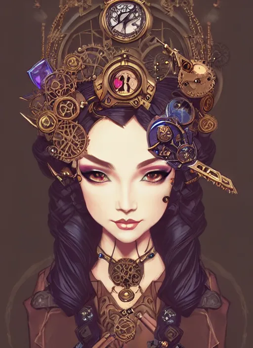 Prompt: a beautiful princess, adorned with steampunk accessories, league of legends arcane, intricate, elegant, highly detailed, digital painting, artstation, concept art, smooth, sharp focus, cyberpunk darksynth, by audrey kawasaki