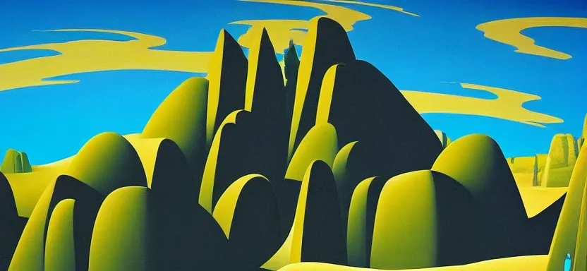 Image similar to a disney desert, painting by Eyvind Earle