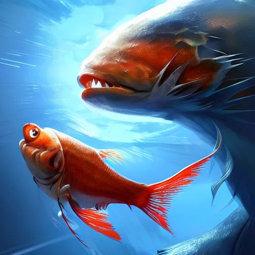 Image similar to fighting fish, artstation, cgsociety, award-winning, masterpiece, stunning, beautiful, glorious, powerful