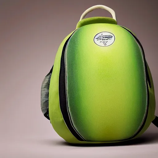 Prompt: avocado backpack, magazine photo, studio lighting, brilliant design