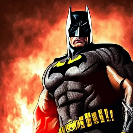 Image similar to Dwayne Johnson as batman , cinematic,