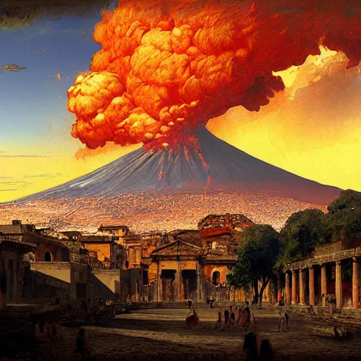 Image similar to Mount Vesuvius erupting over the city of Pompeii by Marc Simonetti