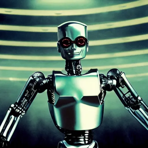 Image similar to movie still of robot michael jackson, cinematic composition, cinematic light, criterion collection, by edgar wright