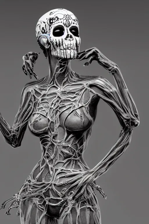 Image similar to la catrina statue made in crystal showing her veins inside the chest, realistic, unreal engine 5, 8 k