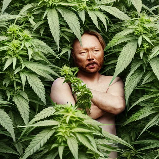 Prompt: limmy brian limond as cannabis plant, realistic artstyle, wide shot, dramatic lighting, octane render, hyperrealistic, high quality, highly detailed, hd, beautiful, cinematic, 8 k, unreal engine, facial accuracy, symmetrical