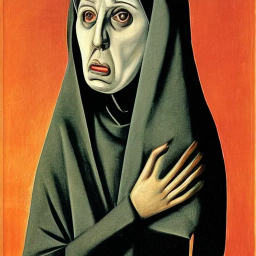 Image similar to portrait of a scary nun by Giorgio de Chirico