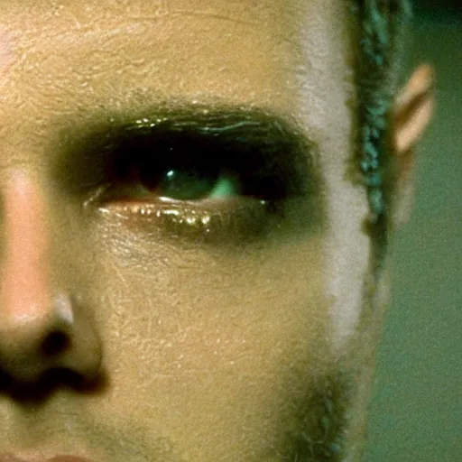 Image similar to close up portrait of a runaway replicant in an empty room, still from the movie bladerunner