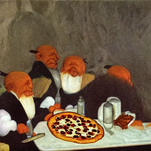 Prompt: pizza! making troll! by theodor kittelsen