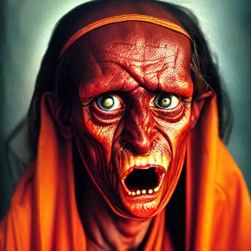 Image similar to uhd photorealisitc candid photo of satan. correct costume. correct face, accurate face. photo by annie leibowitz and steve mccurry