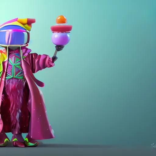 Prompt: candypunk sorcerer, character design, high quality digital art, render, octane, redshift, volumetric lighting, oled