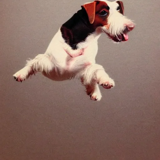 Image similar to a parson russell terrier dog jumping in the air, children's illustration