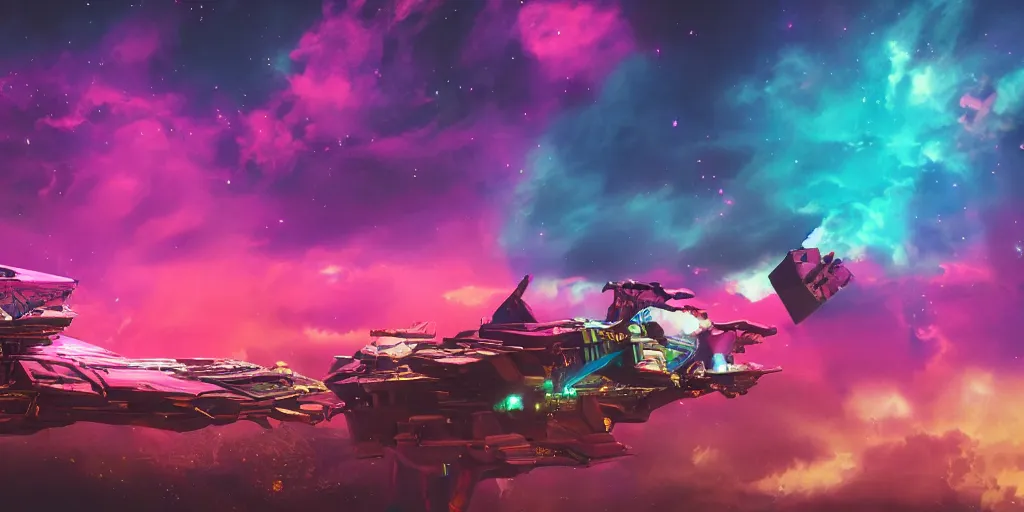 Prompt: punk big beautiful face, space, dark, stars, pirate neon ship with punks on board, mohawks, neon, oil painting, pink, rich deep colors masterpiece, ultra detailed, contrast, heaven pink, punk rock with mohawks, clouds, sky, volumetric light, atmospheric lighting, dramatic, cinematic, moody, octane render 4 k, 8 k