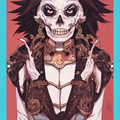 Image similar to anime manga skull profile young woman skeleton, elf, ape, monkey, unreal engine, intricate, elegant, highly detailed, digital art, art by JC Leyendecker and sachin teng