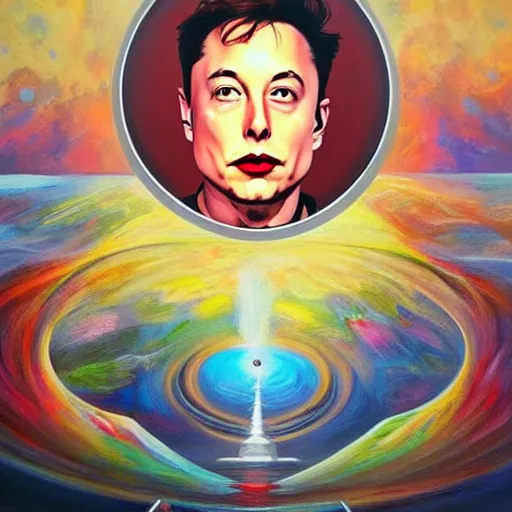 Prompt: this is a painting with the theme elon musk inner peace on the artstation trending page of year 2 2 2 2