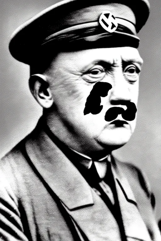 Prompt: hitler with pig snout on his face historical photo in color