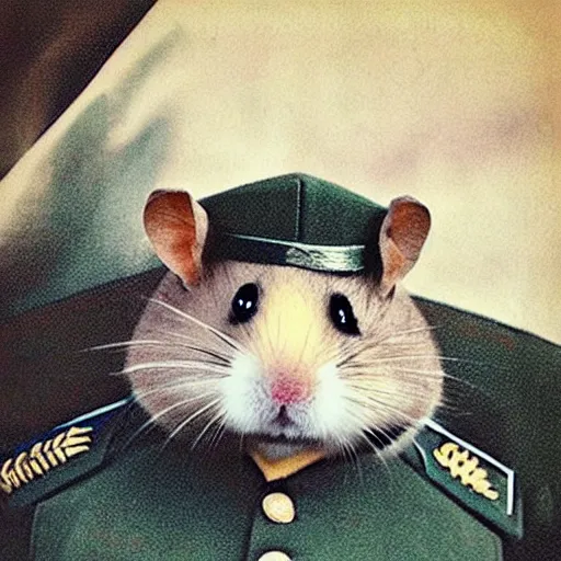 Image similar to “ a portrait of a hamster in military uniform, vietnam war theme ”