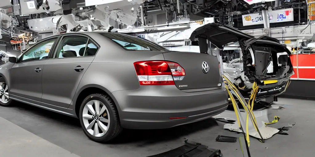 Prompt: profile angle of 2011 volkswagen Jetta cut in half