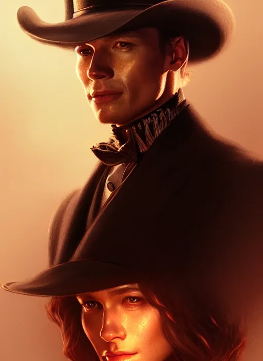 Image similar to portrait of william from westworld, intricate, elegant, glowing lights, highly detailed, digital painting, artstation, glamor pose, concept art, smooth, sharp focus, illustration, art by artgerm and greg rutkowski, artey freytag