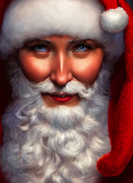 Image similar to digital _ painting _ of _ female santa clause _ by _ filipe _ pagliuso _ and _ justin _ gerard _ symmetric _ fantasy _ highly _ detailed _ realistic _ intricate _ port