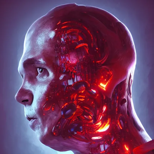 Image similar to man fused with a gigantic machine, futuristic, body horror, sci-fi, meat machine, hyperdetailed, Cinematic, Kinemacolor, Artstation, 8k