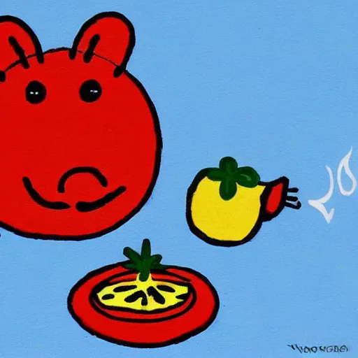 Prompt: peppa pig eating a tomato, van gogh style