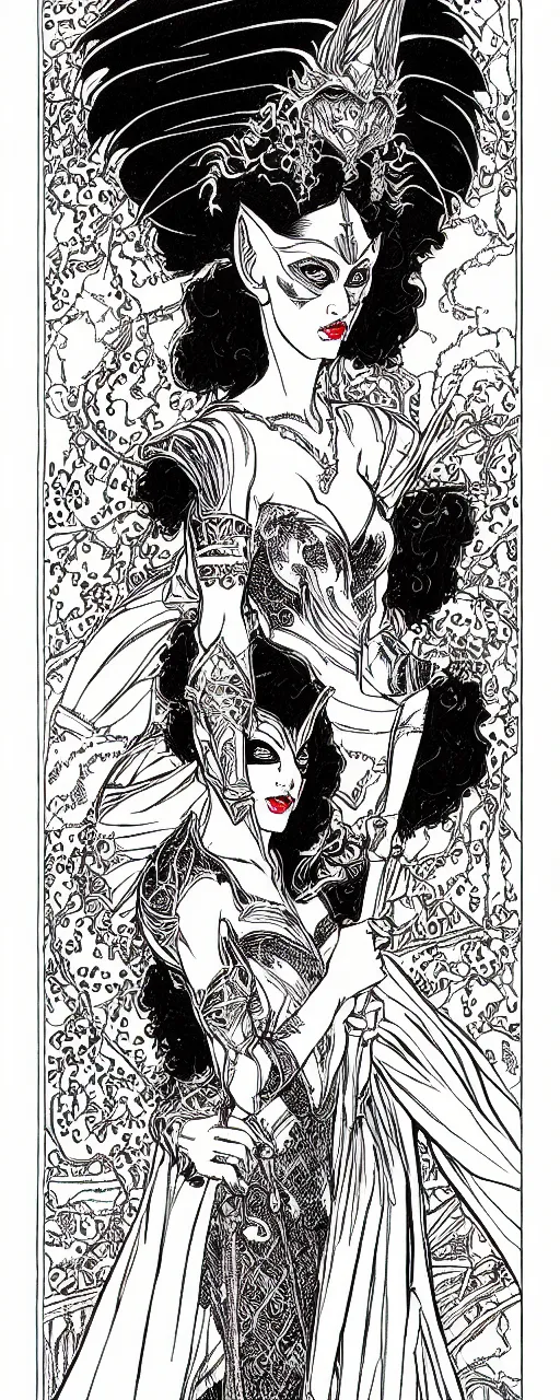 Prompt: the goblin queen by ambrose beardsley, high detail and fine lines, 8 k resolution