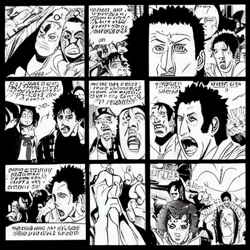 Prompt: “Uncut Gems directed by Adam Sandler” graphic novel illustrated by Kishimoto published on Shonen Jump 1996 black and white pen and ink highly detailed