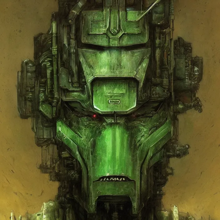 Prompt: portrait of a green Optimus Prime from Transformers, clockwork dieselpunk, head and chest only, by Beksinski, 4k, deviantart, trending on artstation