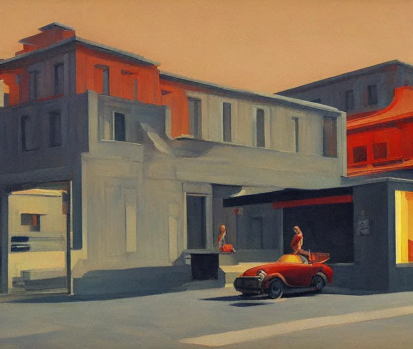 Image similar to a very detailed and aesthetic painting of a spaceship, in the style of edward hopper and hugo pondz,