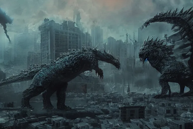 beautiful apocalyptic scene of a kaiju attacking a | Stable Diffusion ...