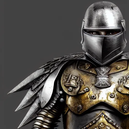 Image similar to warrior with eagle armour, highly detailed, 4k, HDR, smooth, sharp focus, hyper realistic, high resolution