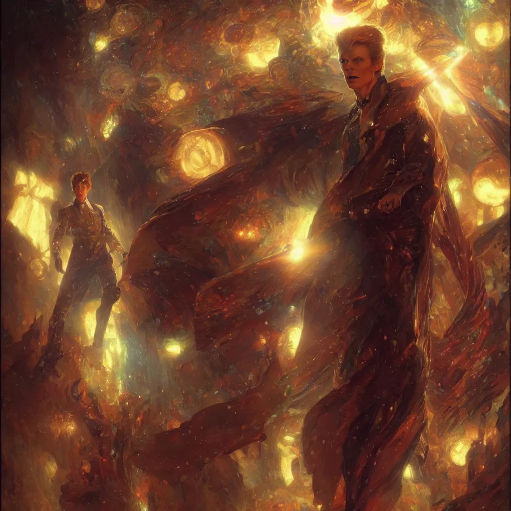 Image similar to david bowie as doctor who, radiant light, caustics, heroic, bright iridescent light, by gaston bussiere, bayard wu, greg rutkowski, maxim verehin