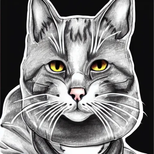 Image similar to Sketch of a gray and white cat wearing a letterman jacket, insanely detailed