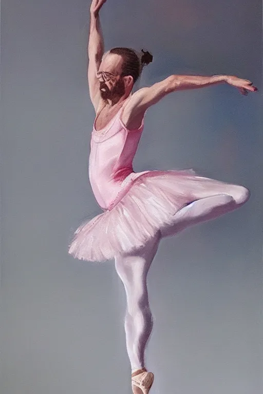 Prompt: beautiful oil painting of walter white in a ballerina outift