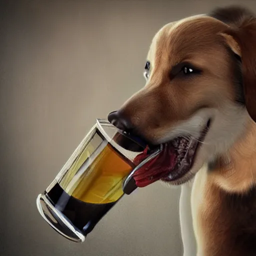 Image similar to Photorealistic dog chugging beer