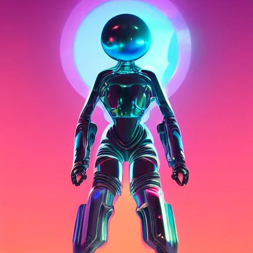 Image similar to 80s futuristic android character, slik design, colorful chrome:: by beeple and James Gilleard and Justin Gerard :: ornate, dynamic, particulate, intricate, elegant, highly detailed, centered, artstation, smooth, sharp focus, octane render, 3d