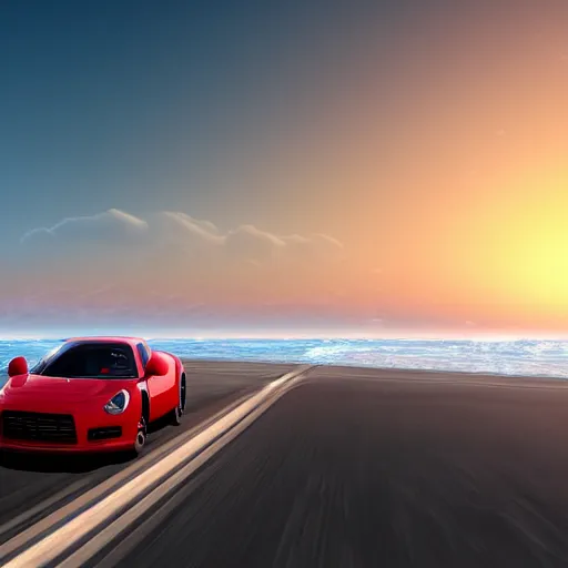 Image similar to red elephant car driving on the Pacific ocean, highly detailed, 8k, bordering on artstation,