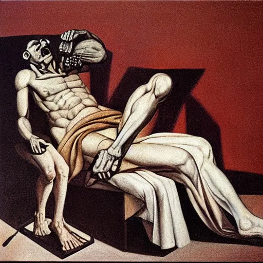 Image similar to the problem of evil, philosopy, by de chirico, by paula rego