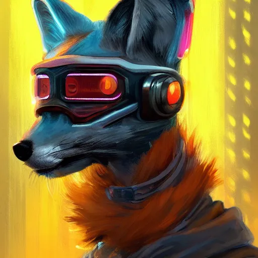 Prompt: midjourney :: a painting of a woman with a fox on her head, cyberpunk art by Sam Spratt, featured on Artstation, furry art, darksynth, artstation hd, 2d game art