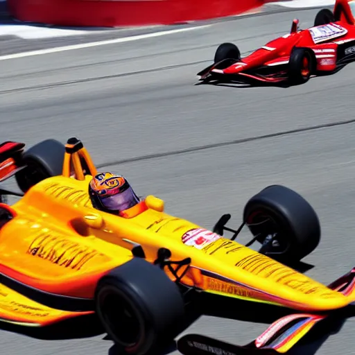 Prompt: indycar and formula 1 car driving in new york