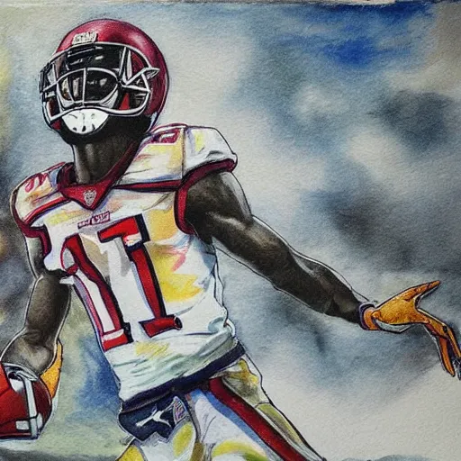 Prompt: portrait of tyreek hill, determined, great detail, looking to the sky, superbowl