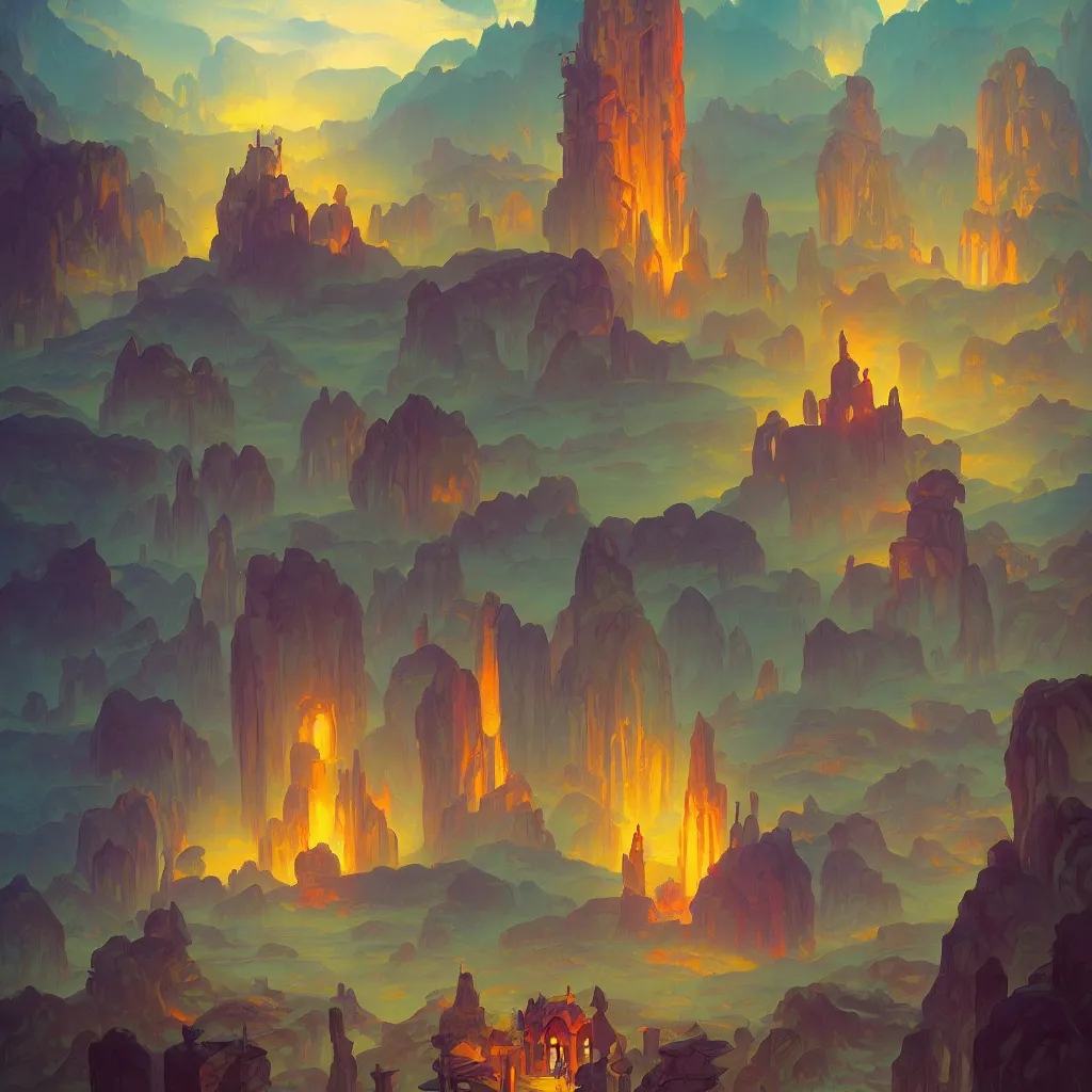 Prompt: enchanted temple landscape in the style of riven and myst by rhads and marc simonetti and alphonse mucha. vivid color, highly detailed, mystical, digital painting, artstation, concept art, matte, sharp focus.