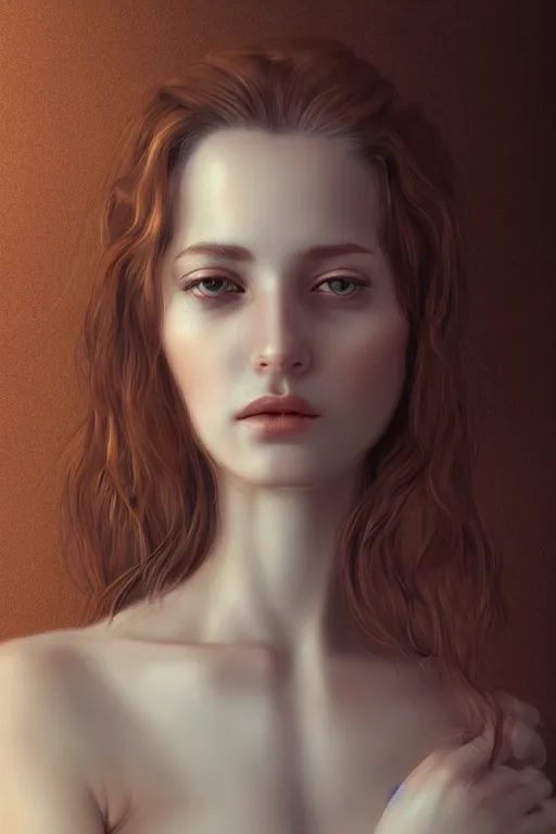 Image similar to Portrait of a Beautiful sad female model, elegant, digital painting, highly detailed, artstation, concept art, smooth, sharp focus, illustration, art by Klimt .