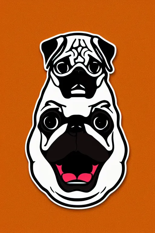 Image similar to Pug as war criminal, sticker, colorful, illustration, highly detailed, simple, smooth and clean vector curves, no jagged lines, vector art, smooth