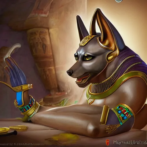 Prompt: Anubis God, Egyptians decor, very detailed, artstation, illustration, masterpiece, digital art, Oil Painting, Furry Art