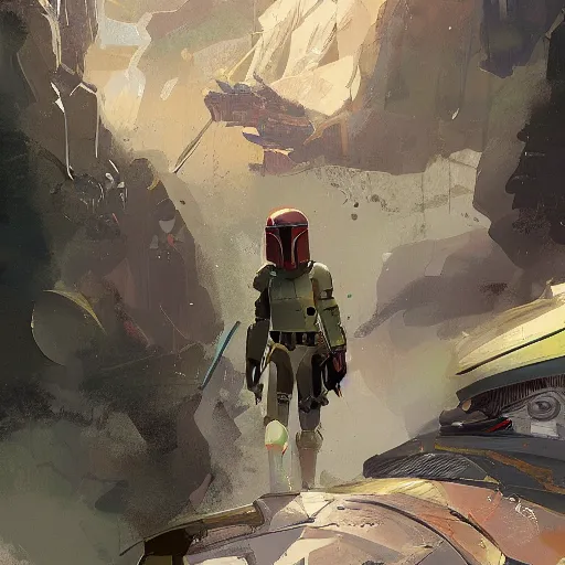 Prompt: boba fett character in a scenic environment by pascale campion