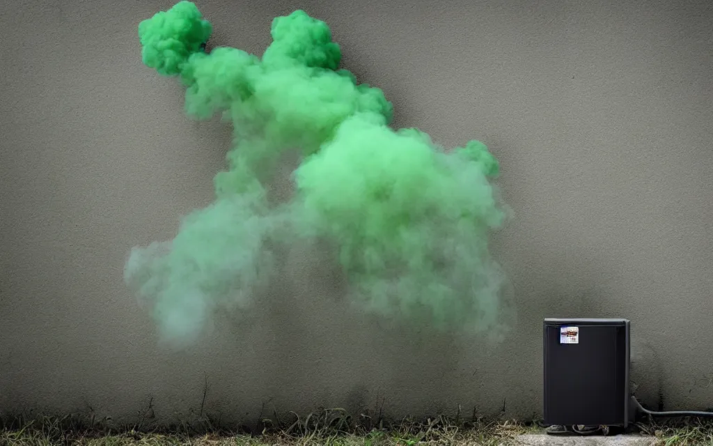 Prompt: evil ac unit after the apocalypse, green smoke